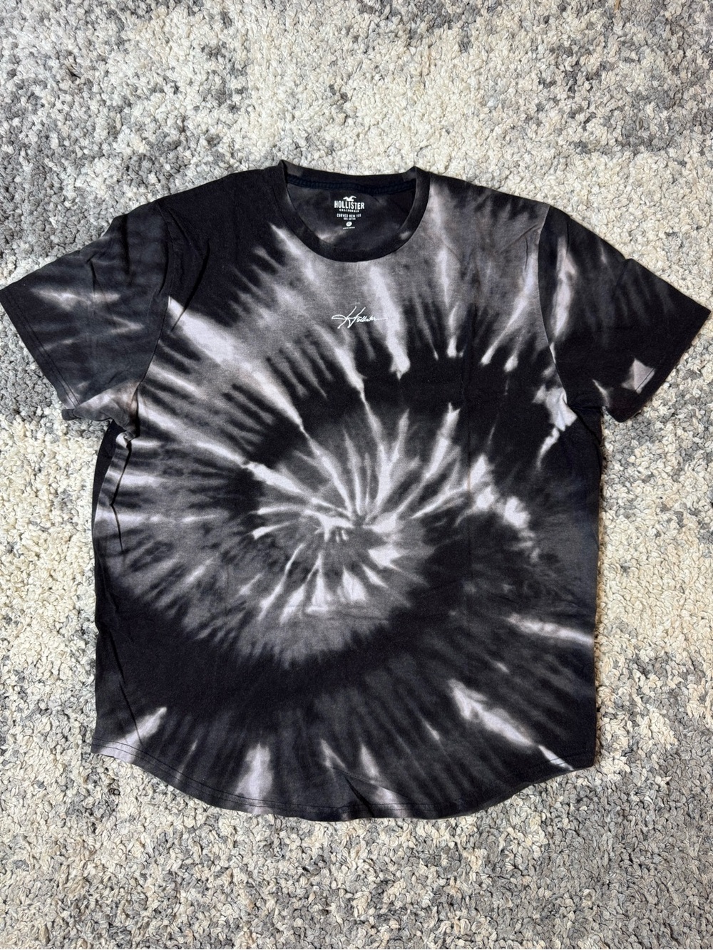 Hollister, Men’s Black & Gray Tie-Dye Crew Neck Curved Hem T-Shirt, XL